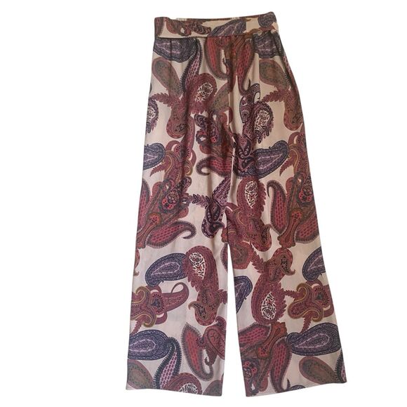 Isle Melis Kozan Wide Leg Pants Small Paisley Pink Belted Boho Coastal Resort - Picture 2 of 9